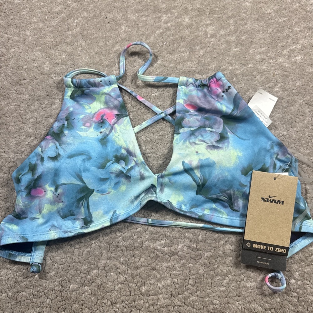 Nike Swim Top Womens Size S floral Athletic Bikini Swimwear MSRP $72.00 NWT